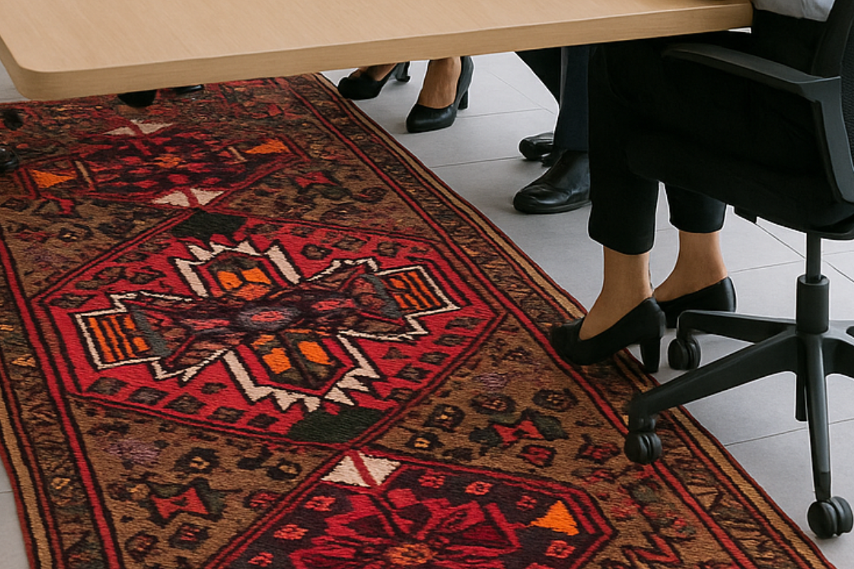 Tappeto classico sui toni del rosso di Adamello Tappeti in sala riunioni di un ufficio