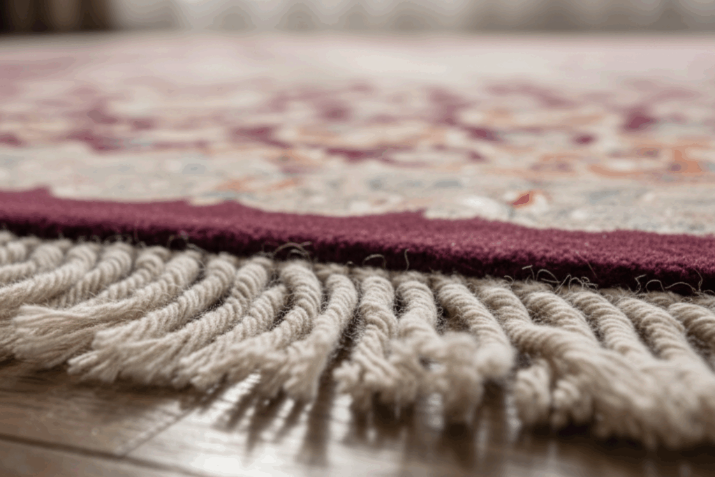 dettaglio frange di vero tappeto annodato a mano di Adamello Tappeti